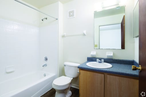 A white toilet sits next to a sink in a bathroom.
