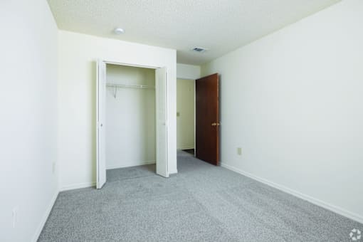 A room with a white door and a brown door.