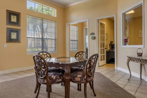Leasing Office Seating Area with Table in Lobby