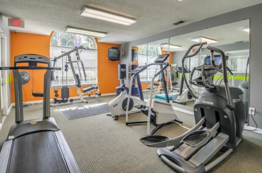 Fitness center with treadmill, stationary bikes and elliptical