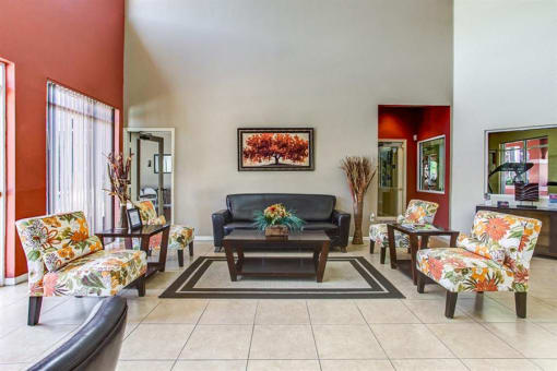 Leasing office interior with chairs and couch