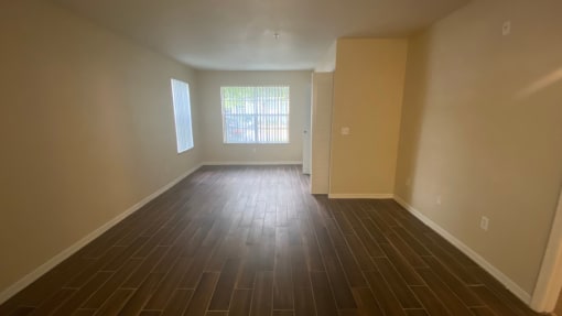Living Room with Wood Floors, and two tone paint