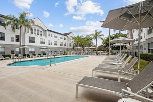 our apartments have a large pool and lounge chairs