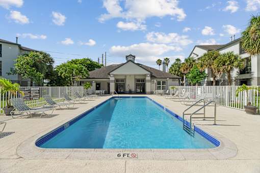 A swimming pool with a depth of 6 feet.