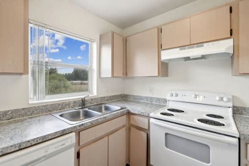 the preserve at ballantyne commons apartment kitchen with stove and sink