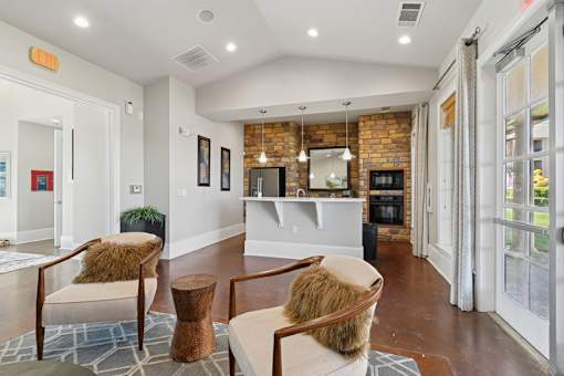 A clubhouse lounge area with chairs