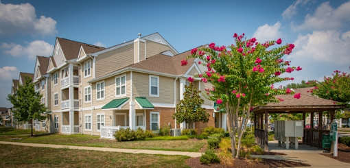 a row of houses with trees in front of them