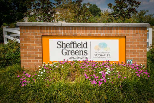 a sign for sheffield greens apartments