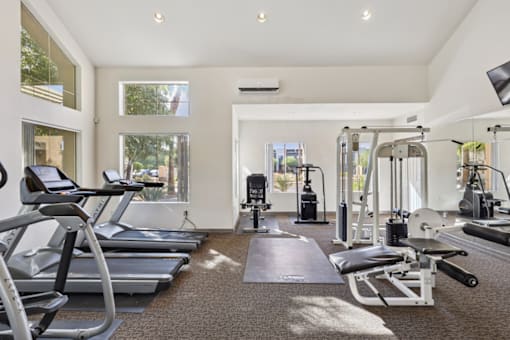 Gym with treadmill at The Village at Sun Valley Apartments, Mesa