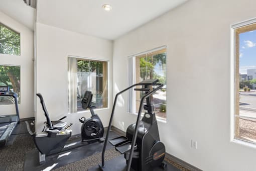 Gym with window at The Village at Sun Valley Apartments, Mesa, AZ