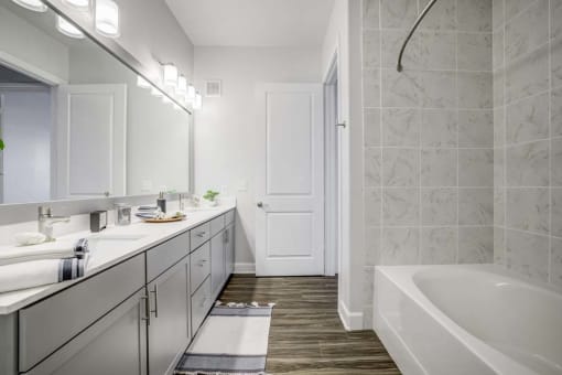 Newly renovated bathrooms in spacious at 3500 Westlake Apartments, Greystar Real Estate, Austin, TX, 78746