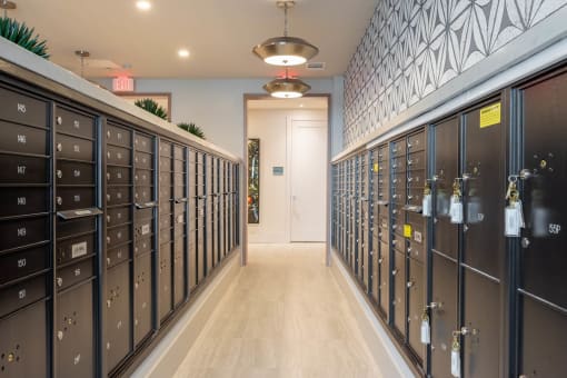 the locker room at the spa at the ivy hotel is full of lockers