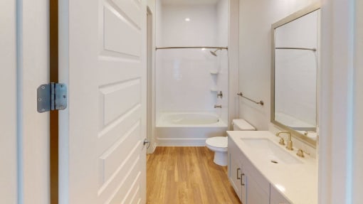 a bathroom with a sink and a toilet and a shower