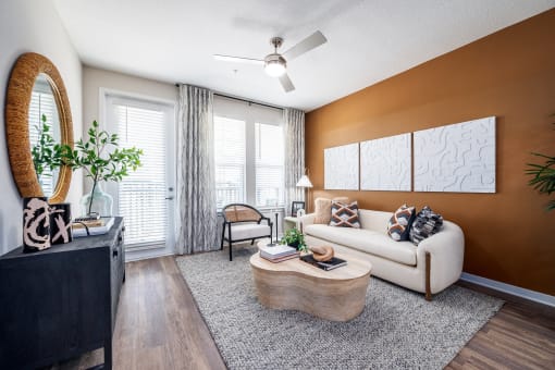 a living room with a couch and a coffee table