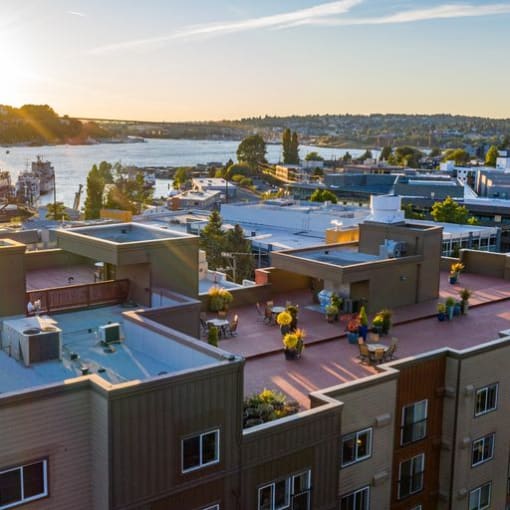 Rooftop View from Resident Deck of Puget Sound at Illumina Apartment Homes, Washington