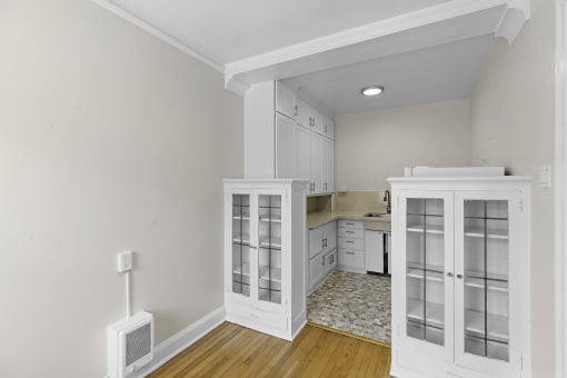 View of the kitchen from the living room at Charbern Apartment Homes, Seattle, WA, 98122