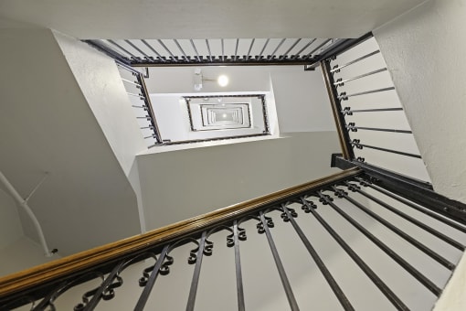 a view looking up from the bottom of the stairs to top of the stairs at Charbern Apartment Homes, Seattle, 98122