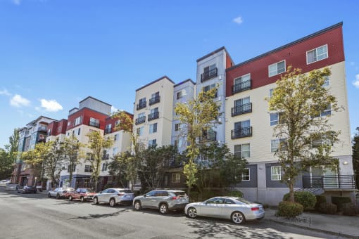 a view of the property building from the street at Promenade at the Park Apartment Homes, Washington, 98125