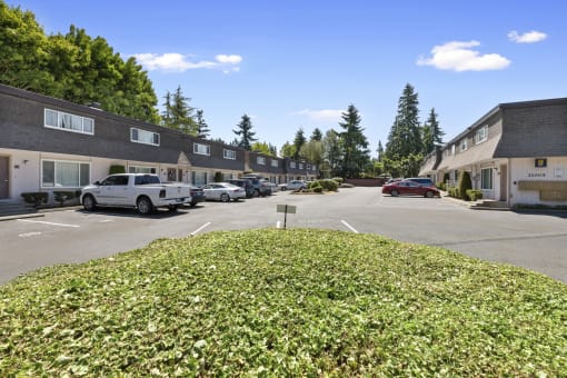 Resident Parking Area with Landscaping at Woodlake Townhomes, Edmonds, WA