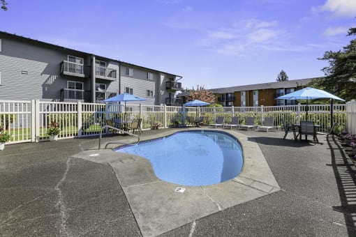In-ground Sparkling Swimming Pool with Gated Entry at Pacific Park Apartment Homes, Edmonds, 98026