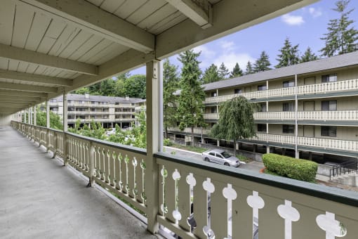 a view of the balconies at Swiss Gables Apartment Homes, Kent, 98032