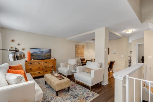 Living Room With TV at Mainstreet Village, Novi, MI, 48375