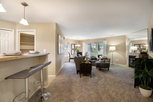 Kitchen And Living Area at Amberly Apartments, West Bloomfield, 48322