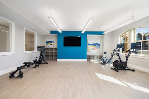 Wellness studio and gym at Griffin Weston townhomes and apartments for rent in Cary, NC.