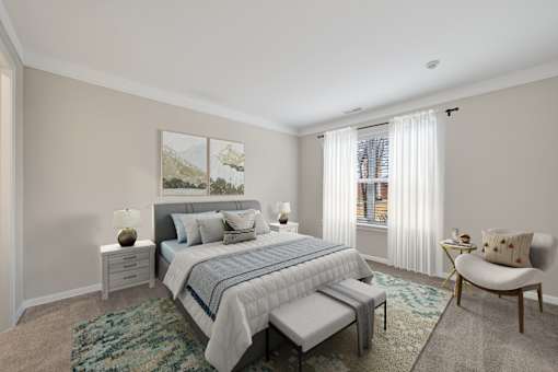 A bedroom with a large bed and a painting on the wall.