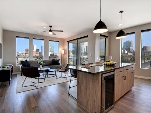 Kitchen With Living Room View at AVE Phoenix Terra, Arizona, 85003