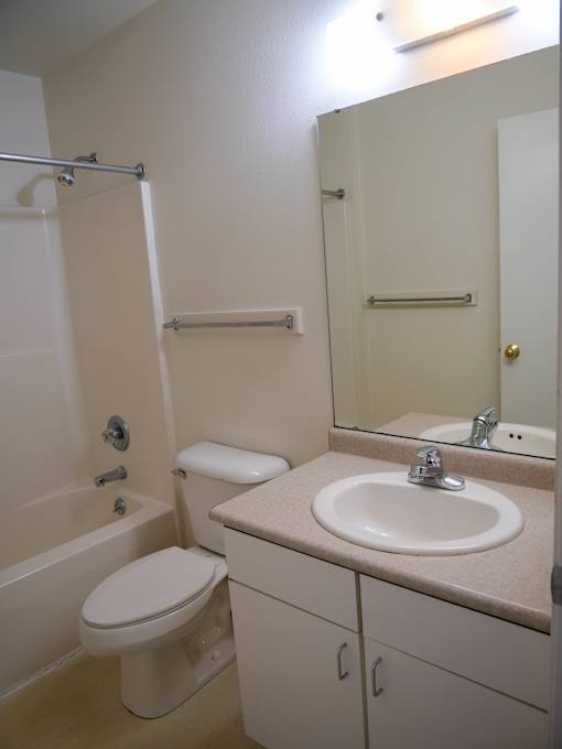A white toilet sits next to a white sink in a bathroom.
