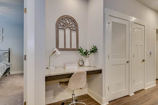 Built-in desk in living room at McHenry Square Apartments, Augusta, GA