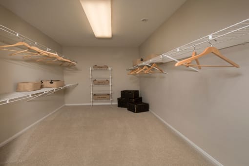 Apartment's walk-in closet with built-in shelving