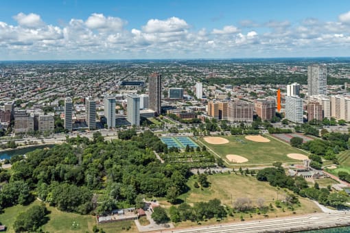 a view of the boston skyline from the top of the prudential tower