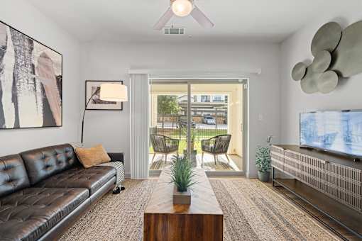 a living room with a couch and a coffee table