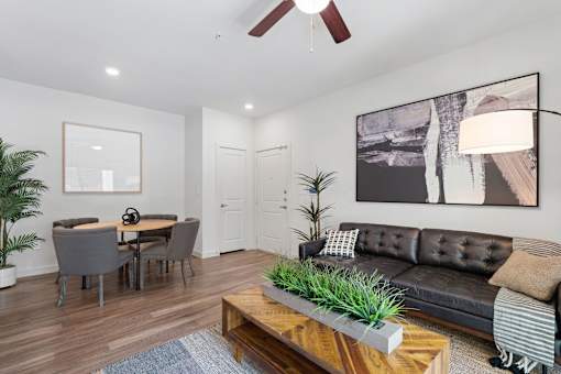 a living room with a couch and a coffee table
