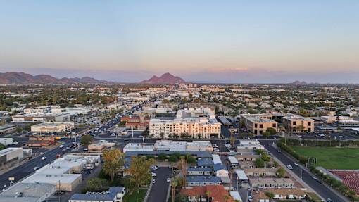 an aerial view of the city