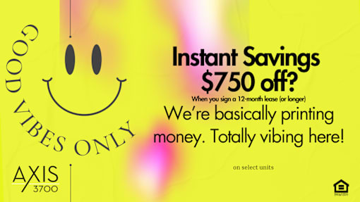 A yellow advertisement for Axis 3700 with a smiley face and text offering instant savings.
