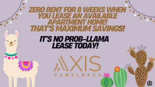 An advertisement for a zero-rent apartment lease for 8 weeks.
