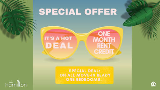 A promotional image for a special offer on move-in ready one bedroom apartments.