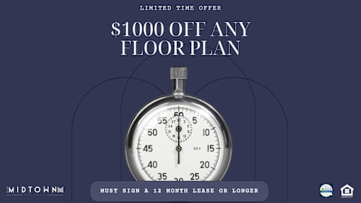 A stopwatch is featured in an advertisement for a limited time offer on a floor plan.