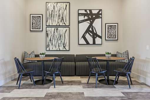 black and white abstract painting at Vine + Vail Townhomes and Apartments, Grapevine, TX 76051