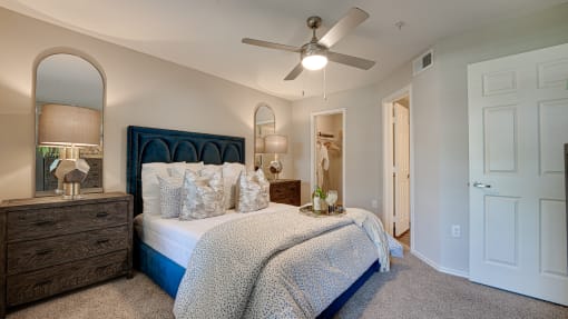 Bedroom With Ceiling Fan at Knox Allen Station, Allen, TX, 75002