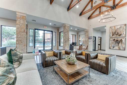 Living room couch at Limestone Ranch Apartments, Lewisville, TX