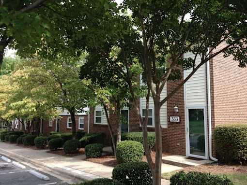 A tree in front of a building with the number 333 on it.