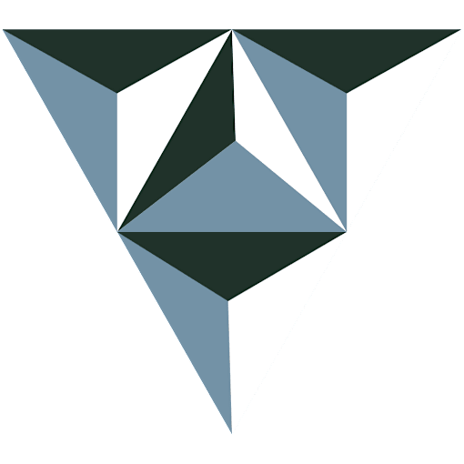 A geometric shape with a white triangle on top of a blue triangle.