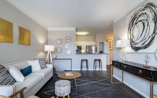 a living room with a couch and a table