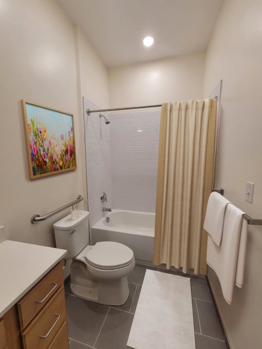 a bathroom with a toilet and a tub and a shower