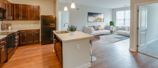 staged kitchen living area