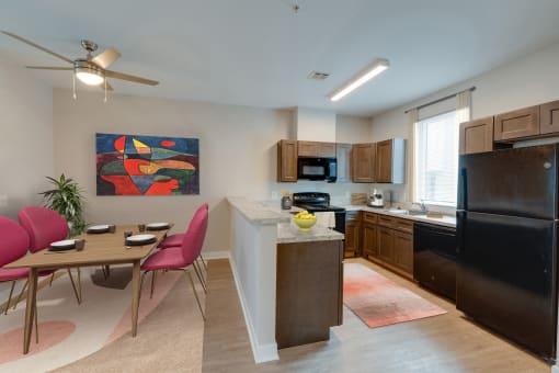 staged kitchen and dining room